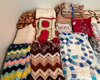 5 Hand crocheted Afghans, bedding, quilts and blankets