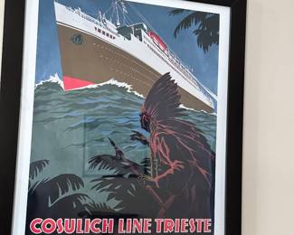 Trieste, Italy "The Cosulich Line" c. 1939 Framed Poster, Artwork by A. Dondoli, 20.5" x 26.5"H