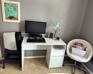 Compact White Desk Shown, 29"H x 19"D x 43", Shown with an Alienware AU9 Gaming Computer, Acer 23" LCD Monitor Model  S230HL and Wonderful Accessories.