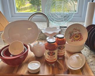 Vintage Stovit "Polenta" Plates, Set of 6, Shown with Still More Serving Pieces Including Stoneware, La Ceramica Italia, Soconico and More,