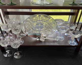 Still More Gotham Crystal Goblets Available Shown a with a Waterford Cake Server and EAPG Divided Glass Platter.