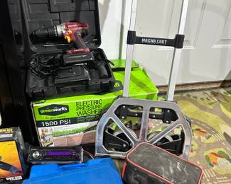 Still More to see in the Garage Including a Magna Cart, Black and Decker FireStorm and Power Drill.