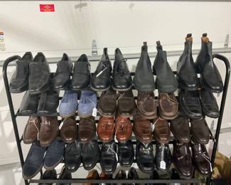 Amazing Collection of Men's Dress Shoes Including Gucci, Farragamo, Allen Edmonds, Johnston & Murphy, Brooks Brothers, Hal, Cole Han, Mostly Sized Medium Shirts 9.5.