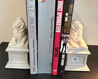 Vintage AMR Alabaster Bookends shown with More Coffee Table Books.