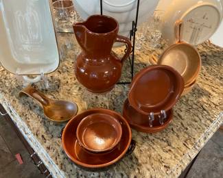 Gorgeous Italian and Spanish Ceramic Dinnerware Available including Auriccio & De Silva, also Shown a Vintage Sango "Splash" Brown Ceramic Spoon Rest.