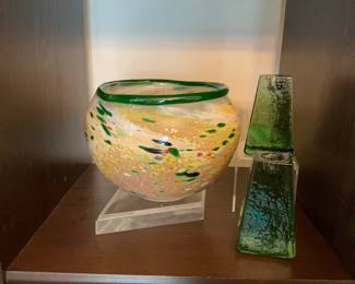 Beautiful Hand Blown Glass Art and Dansk Candle Holders.
