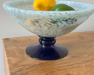 Gorgeous Hand Blown Art Glass Footed Centerpiece Bowl, 6.5"H x 11".