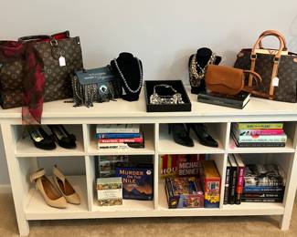 Handbags, Puzzles, Heels and Accessories Shown on a Great Side Table (62"Wx 15.5"D x 28.5"H)!