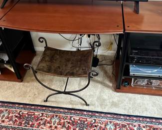 Fabulous Modular 3-Piece Entertainment Console; Solid yet Easy to Transport, 86.5"W x 23" x 31"H Shown with a Collapsible All Metal Decorative Stool, 39"H x 34"D x 45"W. 