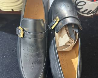 Authentic Brand New Gucci Worsh Leather Loafers with Monk Straps, Size 9.5.