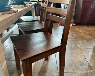 Six Lovely Wooden Ladder Back Dining Chairs Available, 96"H x 44"D x 44"W.