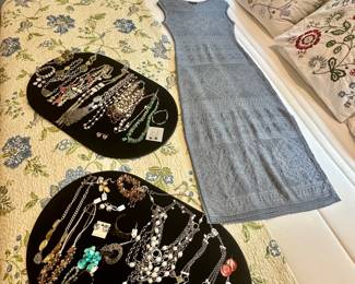 Beautiful Ice Blue Luisa Spagnoli Knit SLeevless Dress and Wonderful Jewlery from Chico's, Brighton, Vtg. Christian Dior Clip ons, Ali Khan, Swarovski and More!