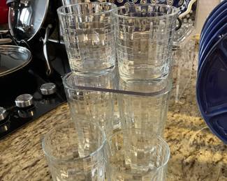 Classic Vintage Pasabahce Optic Block Water/Cocktail Glass Barware, Set of 4 Tumblers and Set of 6 Water Glasses.