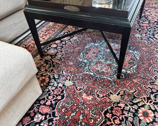Side View of the Stunning Baker Coffee Table and Area Rug.