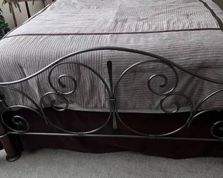 Queen Iron and Wood Bed w/Brass Accents