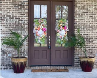 Pair of Easter door decorations and glazed pottery planters