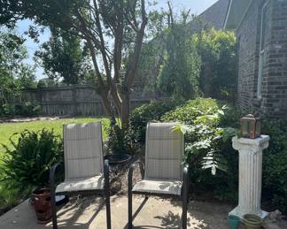 Pair of aluminum patio chairs, painted column