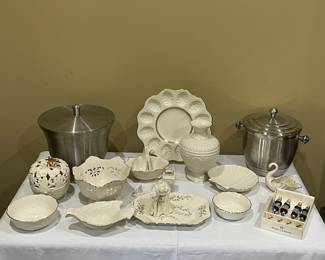 Assorted Lenox pieces, stainless ice buckets