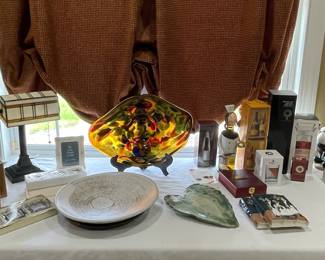 Large Peters pottery platter, large Murano bowl