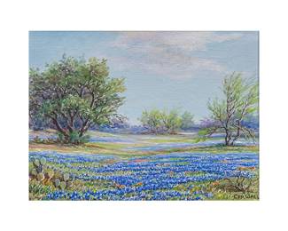 Exa Wall, Bluebonnets and Cactus, oil
