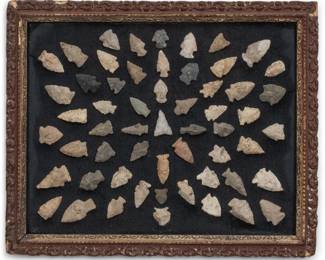 Framed Collection of 58 Primitive Projectile Points