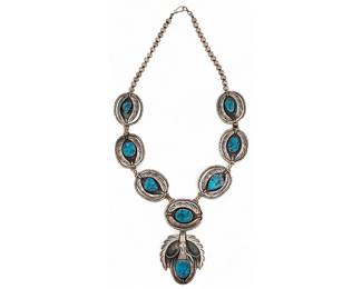 Sterling SIlver Turquoise and Coral Spinner Necklace