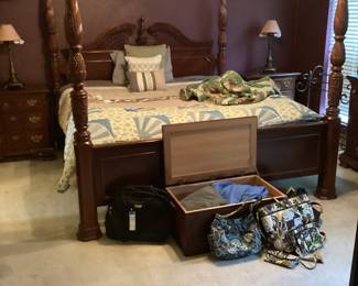 King size four Post bed with mattress and box spring