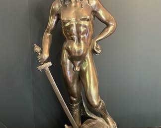 Verinese Bronze statue of the young hero David, with the head of the slain giant Goliath