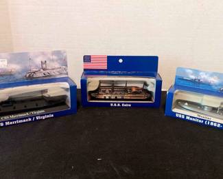 Three American Civil War Model Ships USS Monitor, U.S.S. Cairo And CSS Merrimack, Virginia