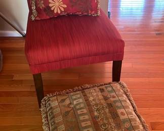 Red Accent Upholstered Chair W Ottoman And Decorative Pillow