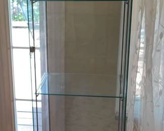 Clear Glass With Brown Accent Wood Veneer Curio Cabinet