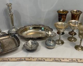 Silverplate Goblets, Cups, Candlestick Holders, Bowls, More