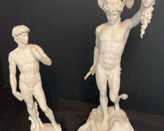 Vtg Resin Statues Perseus With The Head Of Medusa And Michelangelo Statue Of David