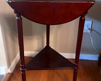 Vtg Small Triangular Circular 3 Leaf Folding Tier Table Top Wood Table