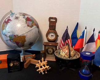 Timex Mini Click, Globes, Useless Box, Wooden Brain Games, Sand Timers, Large Walk Watch, Flags