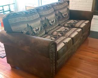 Three Cushion Sofa Fishing Lake Faux Leather