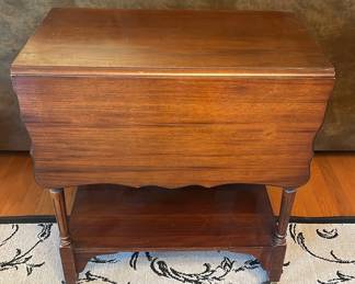 Vintage Folding Two Leaf Wood Table Bar Cart Three Tier