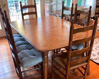 Wood Dining Table With 6 Wood Wicker Chairs