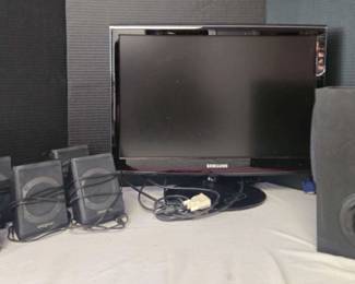 Samsung 22 Monitor, Creative Computer subwoofer And Set Of 5 Speakers