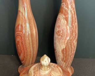 Vtg Mid Century Marble Urn 2 Vtg Onyx Marble Bud Stem Vase