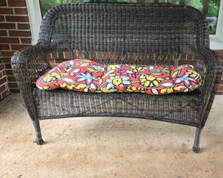 Wicker Bench With Floral Pad