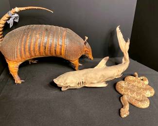 Three Taxidermied Armadillo, Shark, Snake