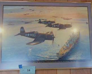 Lot 014, framed WW II print.