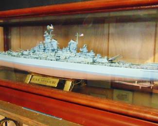 Lot 020 ship model of the USS Battleship Missouri in display.