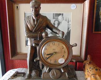 Lot 090 "FDR the Man of the Hour" metal shelf clock by Miller Electric Co., one of two, each sold separately.