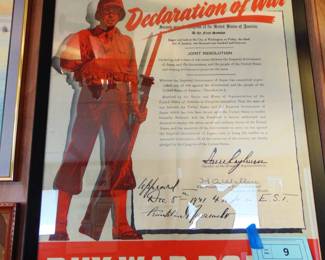 Lot 009, framed War Bond Poster.