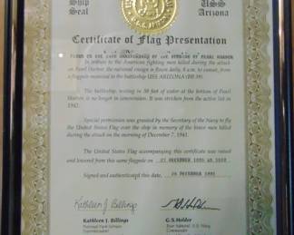Lot 077 certificate from USS Arizona Memorial.