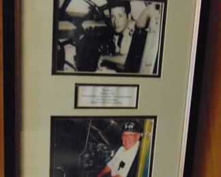 Lot 066, framed aviation of Lt. Col. Olivie from 1945 and modern photo with signatures.