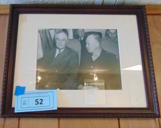 Lot 052 framed photo of FDR and Gen. Isenhower.