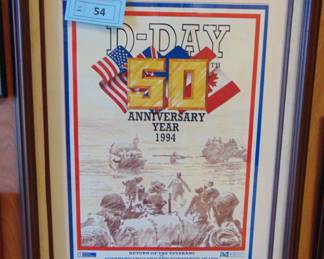 Lot 054 framed D-Day anniversary poster.